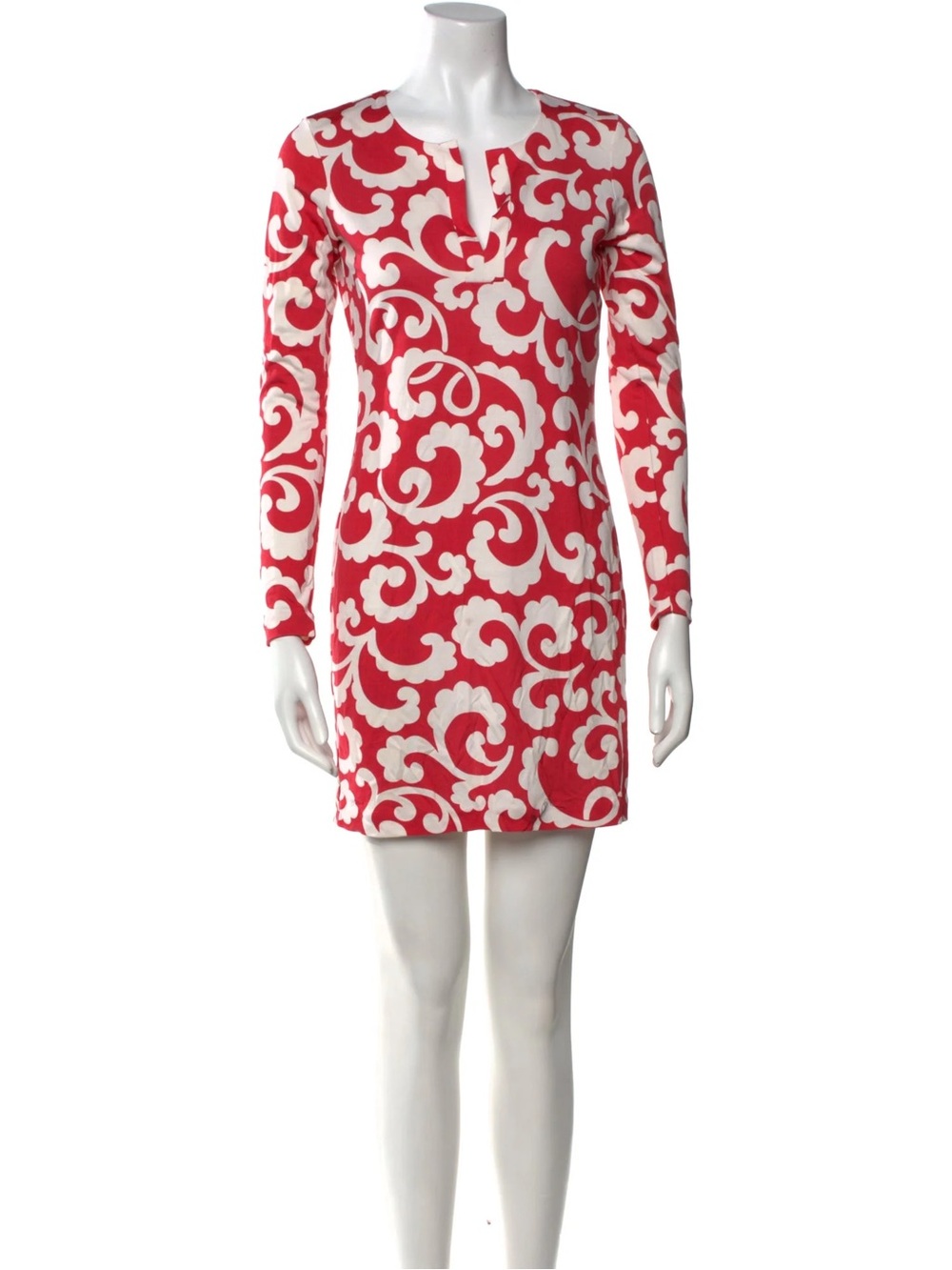 Diane Von Furstenberg and White Printed Long-Sleeve Shift Dress
